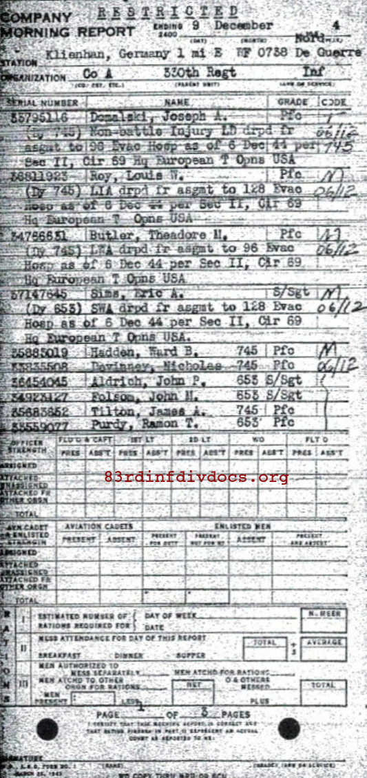 Morning report A Co, 1944-12-09, page 1 Morning report