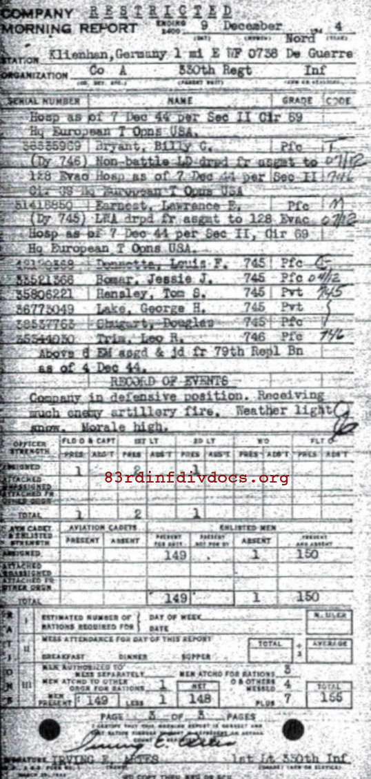 Morning report A Co, 1944-12-09, page 3 Morning report