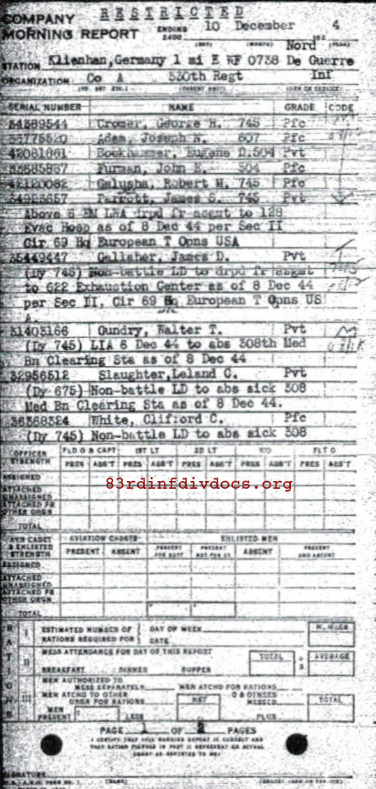 Morning report A Co, 1944-12-10, page 1 Morning report