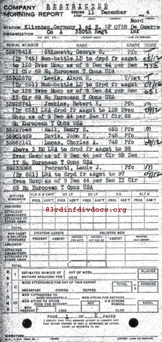 Morning report A Co, 1944-12-11, page 1 Morning report