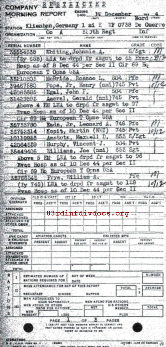 Morning report A Co, 1944-12-12, page 1 Morning report