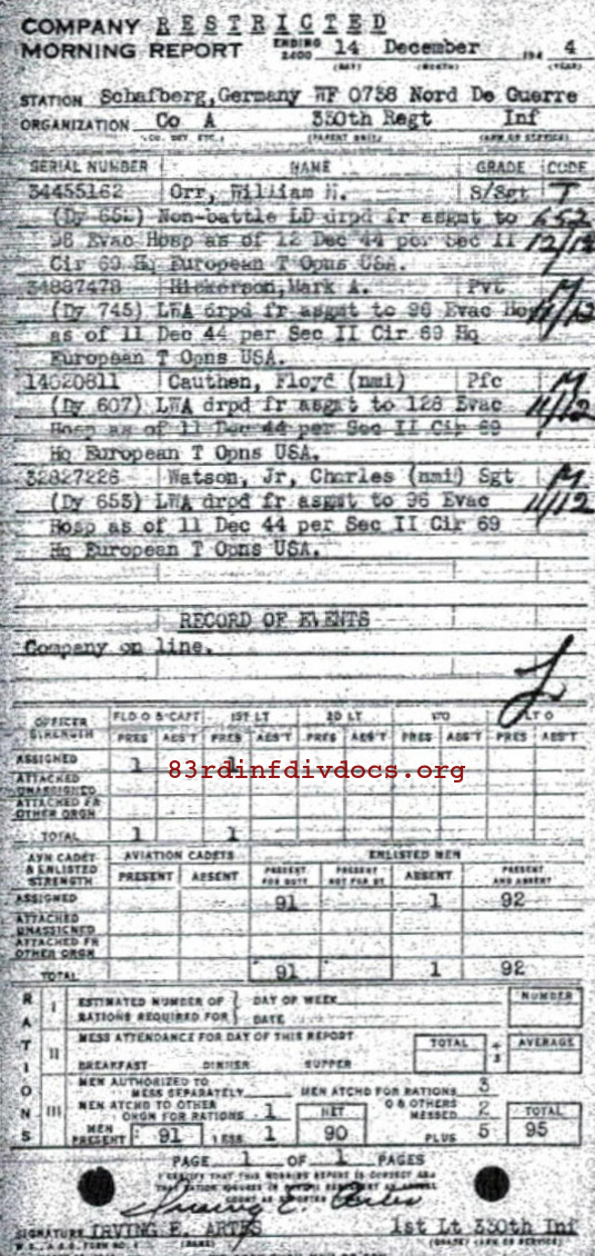 Morning report A Co, 1944-12-14, page 1 Morning report