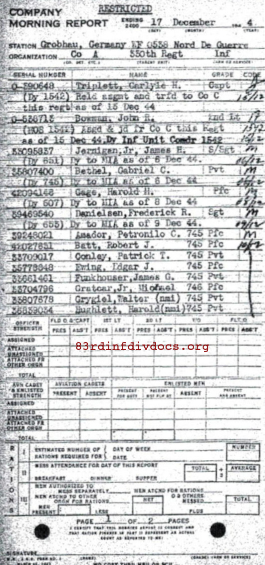 Morning report A Co, 1944-12-17, page 1 Morning report