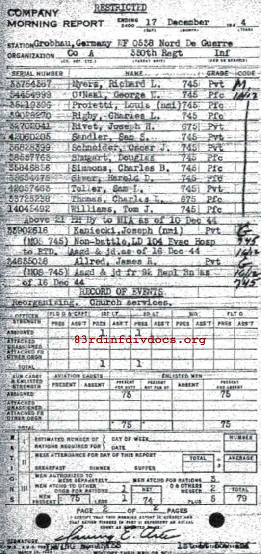 Morning report A Co, 1944-12-17, page 2 Morning report