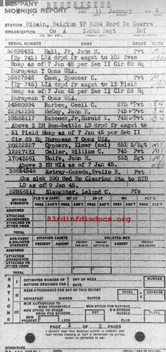 Morning report A Co, 1945-01-11, page 1 Morning report