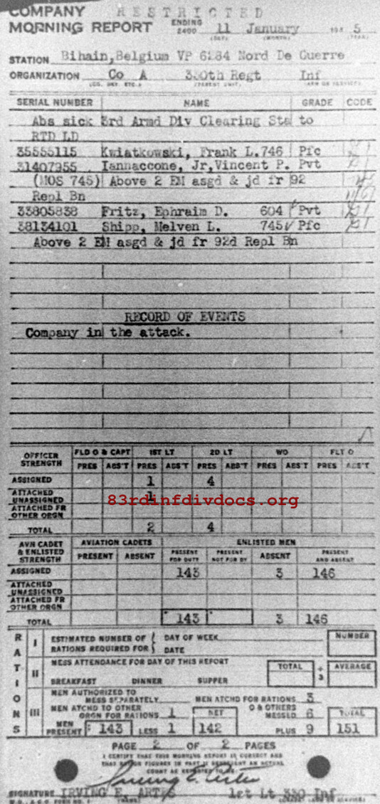 Morning report A Co, 1945-01-11, page 2 Morning report