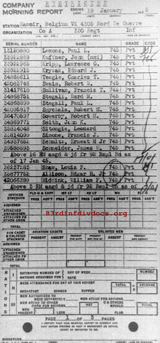 Morning report A Co, 1945-01-19, page 1 Morning report