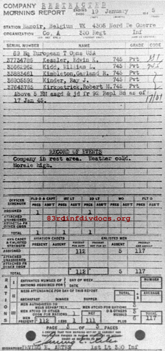 Morning report A Co, 1945-01-19, page 3 Morning report