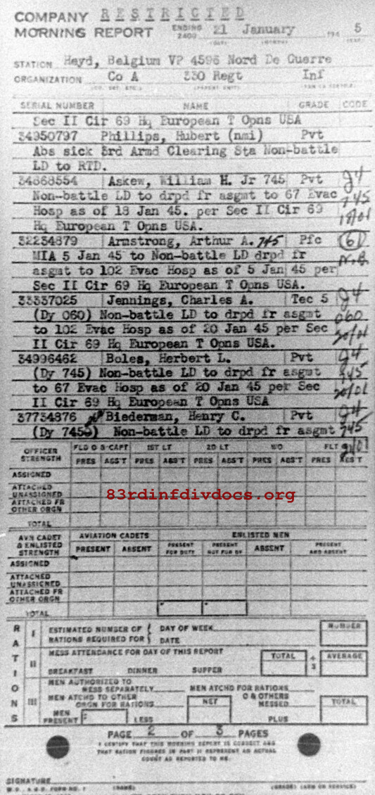 Morning report A Co, 1945-01-21, page 2 Morning report