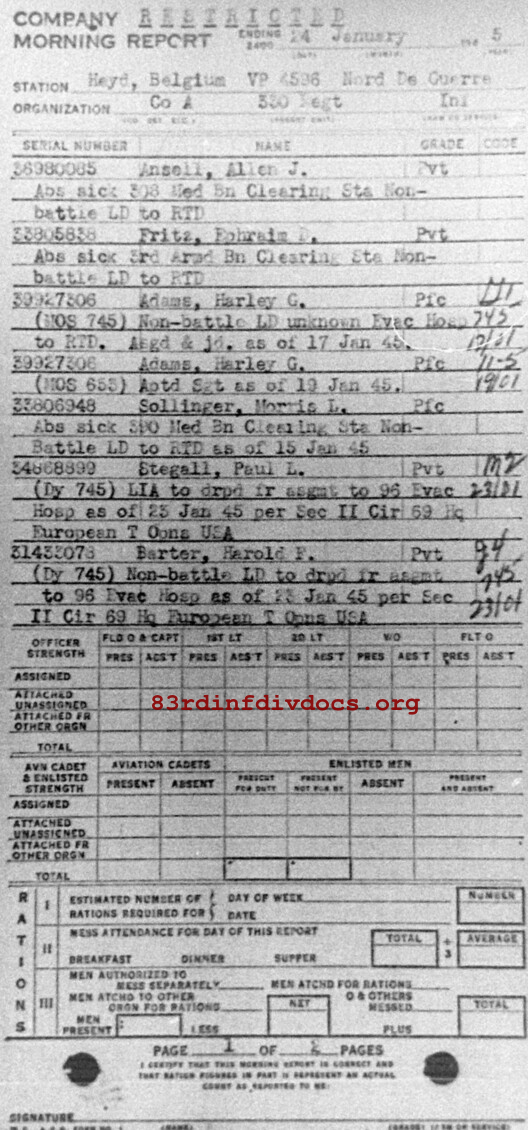 Morning report A Co, 1945-01-24, page 1 Morning report