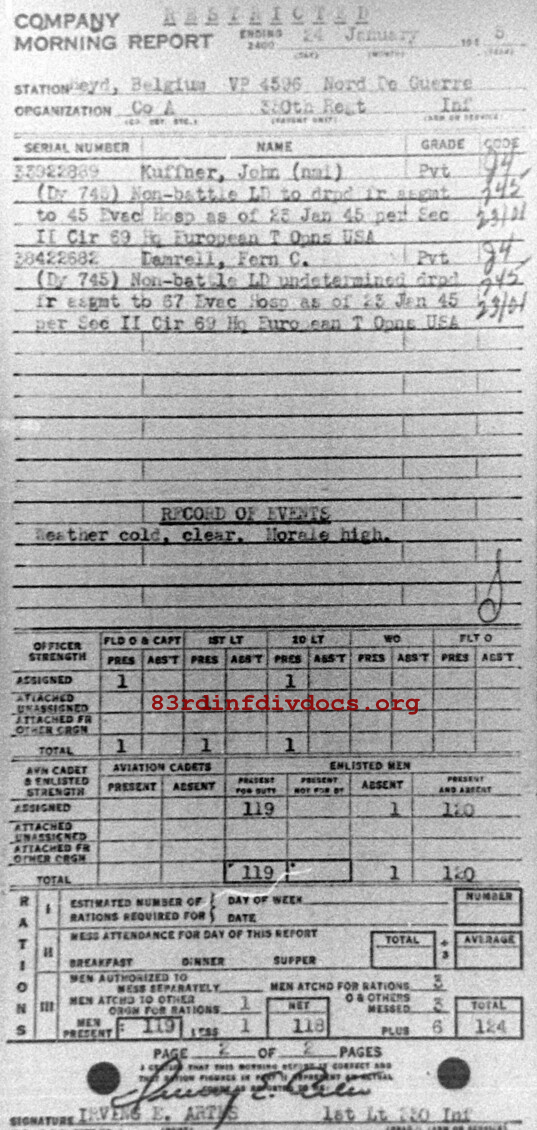 Morning report A Co, 1945-01-24, page 2 Morning report