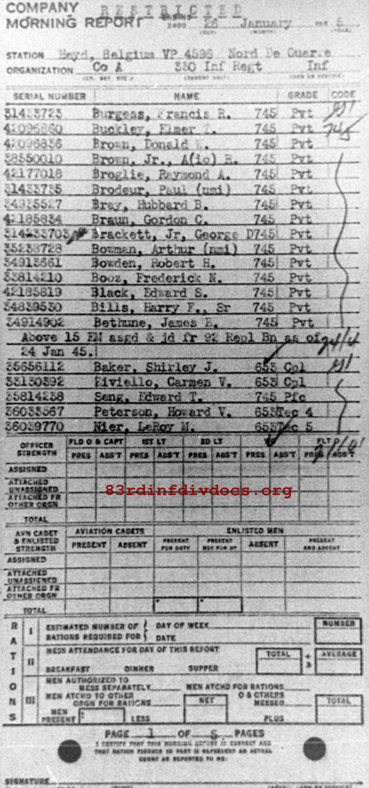 Morning report A Co, 1945-01-26, page 1 Morning report