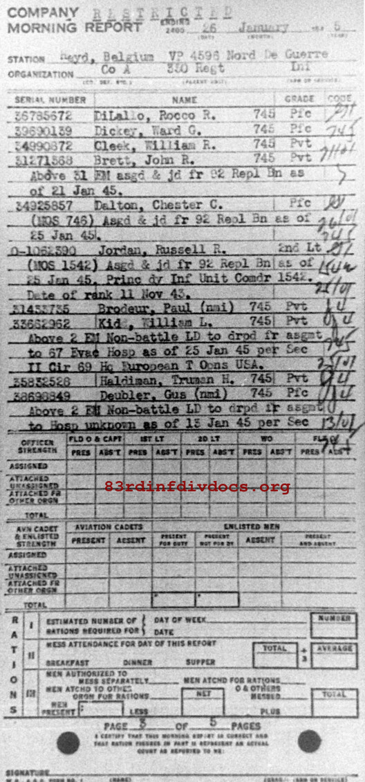 Morning report A Co, 1945-01-26, page 3 Morning report