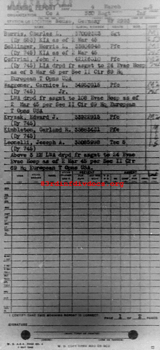 Morning report A Co, 1945-03-04, page 1 Morning report