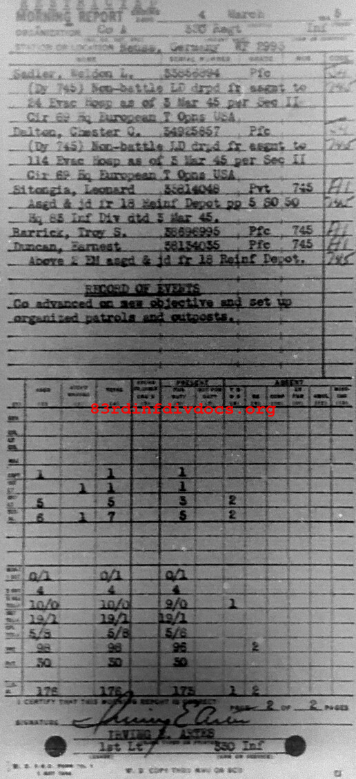 Morning report A Co, 1945-03-04, page 2 Morning report