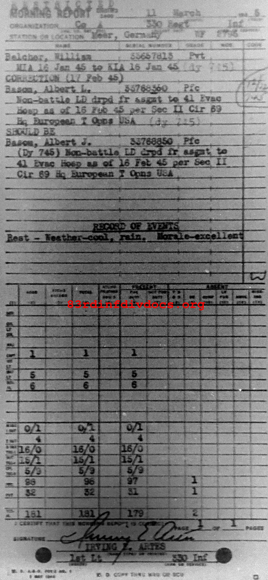 Morning report A Co, 1945-03-11, page 1 Morning report