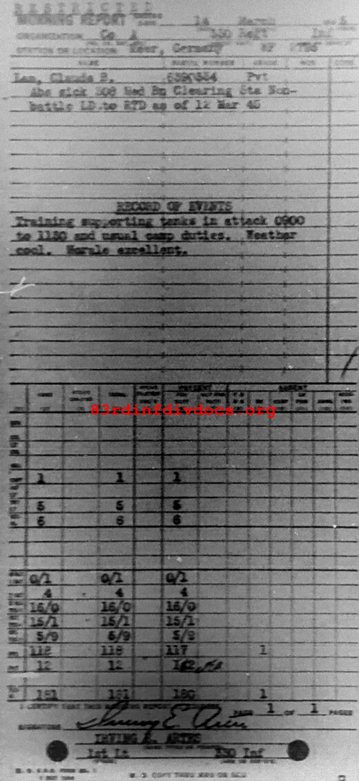 Morning report A Co, 1945-03-14, page 1 Morning report