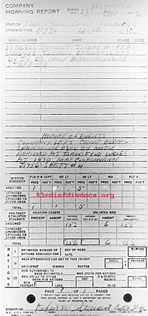 Morning report ATCO Co, 1944-05-28, page 1 Morning report