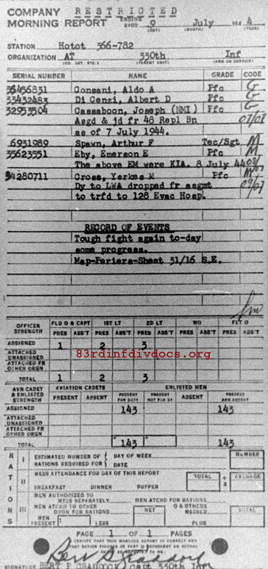 Morning report ATCO Co, 1944-07-09, page 1 Morning report