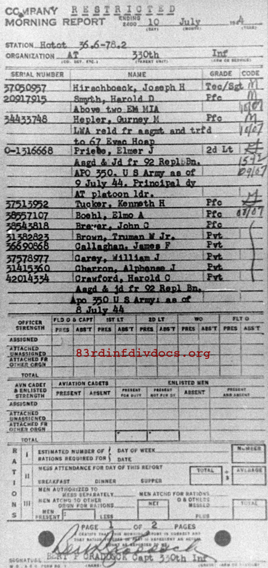 Morning report ATCO Co, 1944-07-10, page 1 Morning report