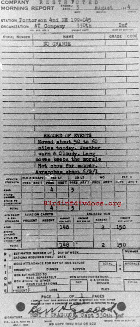 Morning report ATCO Co, 1944-08-03, page 1 Morning report
