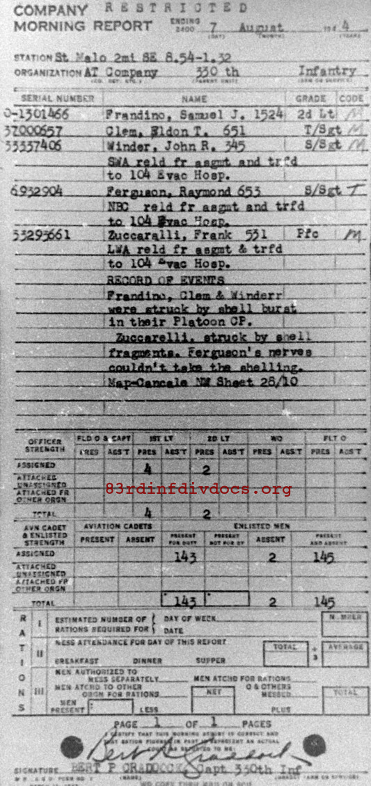 Morning report ATCO Co, 1944-08-07, page 1 Morning report