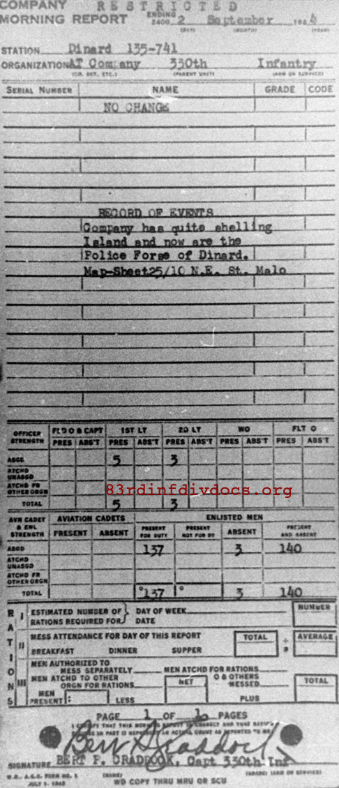 Morning report ATCO Co, 1944-09-02, page 1 Morning report