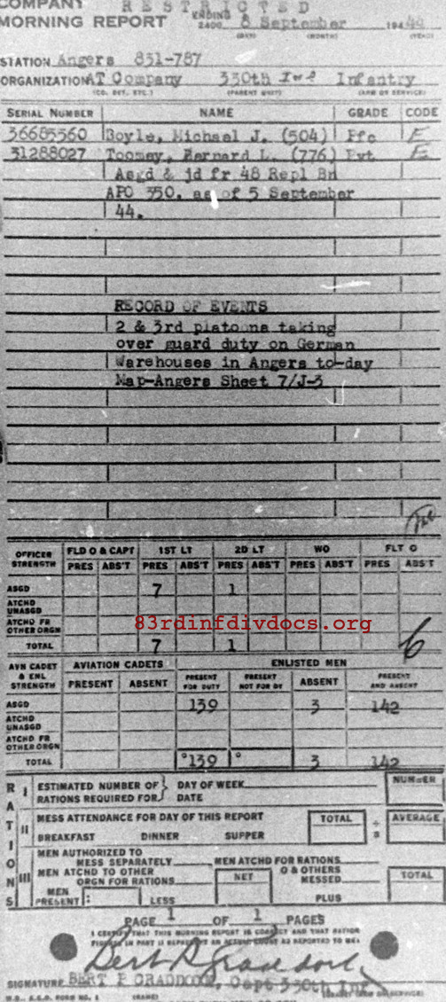 Morning report ATCO Co, 1944-09-08, page 1 Morning report