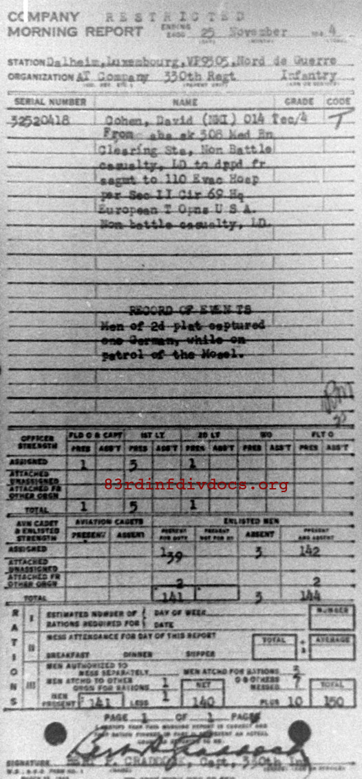 Morning report ATCO Co, 1944-11-25, page 1 Morning report