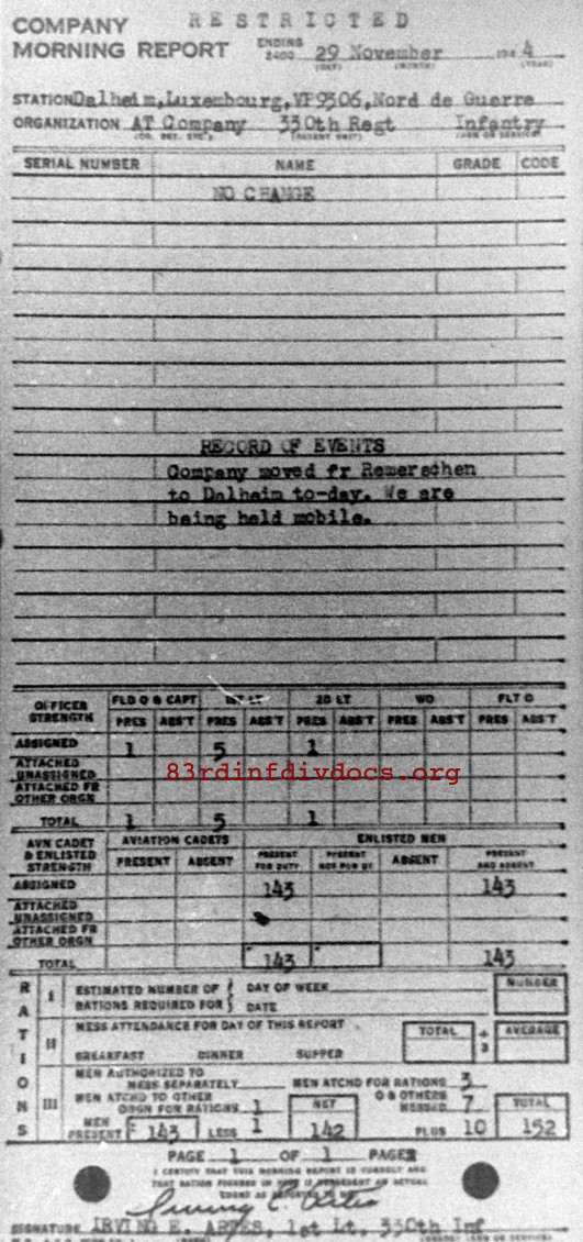 Morning report ATCO Co, 1944-11-29, page 1 Morning report