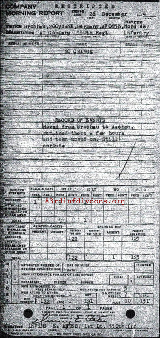 Morning report ATCO Co, 1944-12-26, page 1 Morning report