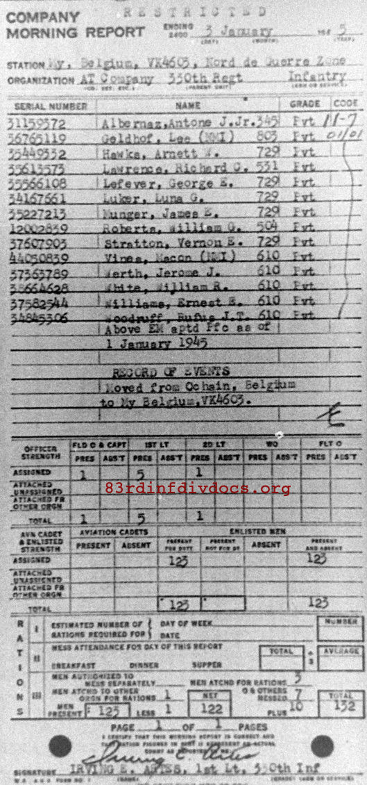 Morning report ATCO Co, 1945-01-03, page 1 Morning report