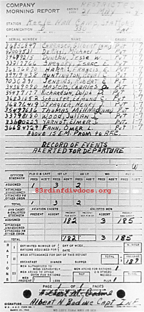 Morning report B Co, 1944-05-21, page 1 Morning report