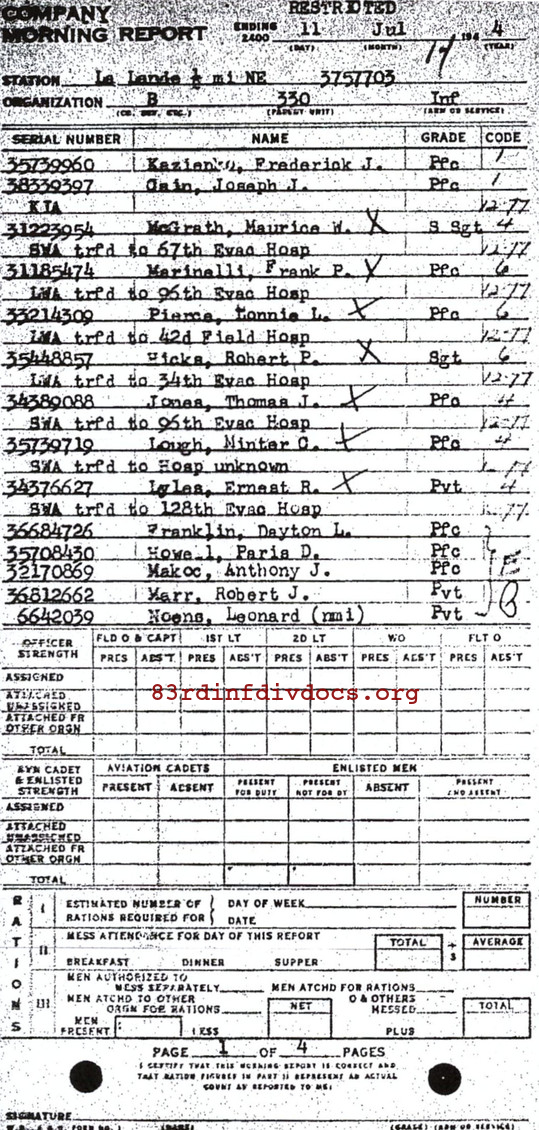 Morning report B Co, 1944-07-11, page 1 Morning report