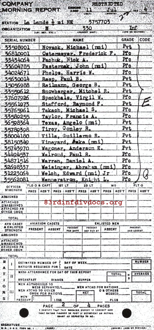 Morning report B Co, 1944-07-11, page 2 Morning report