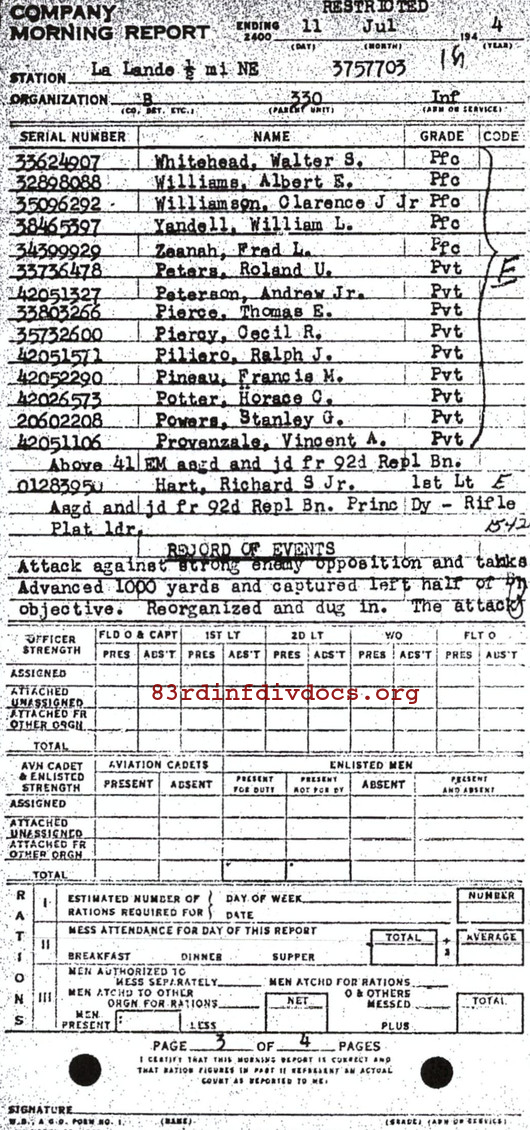 Morning report B Co, 1944-07-11, page 3 Morning report