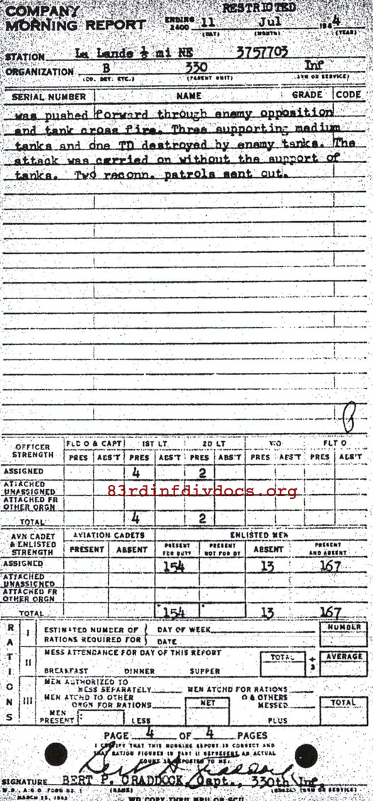 Morning report B Co, 1944-07-11, page 4 Morning report
