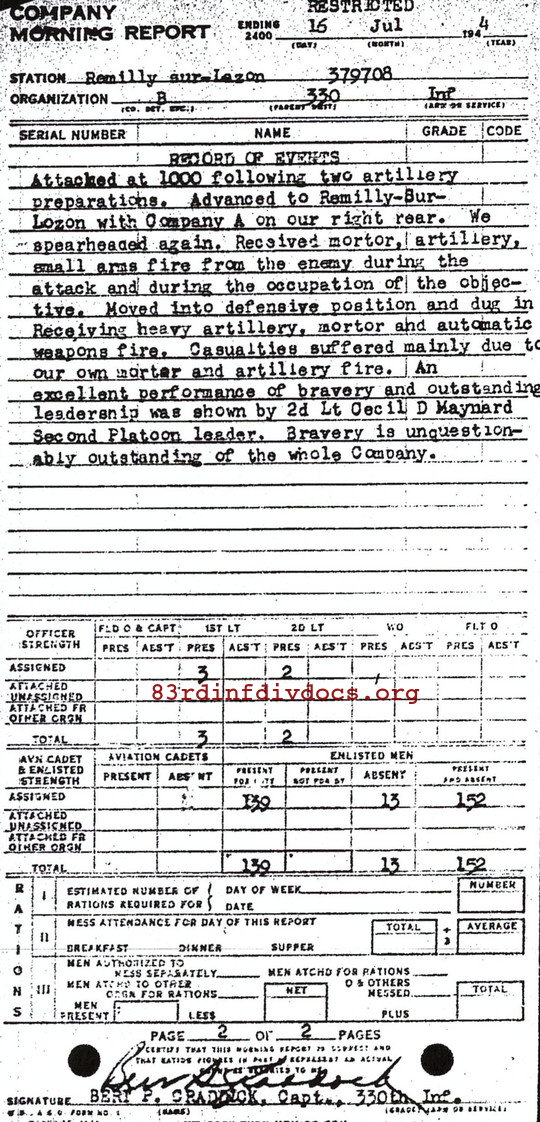 Morning report B Co, 1944-07-16, page 2 Morning report