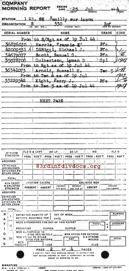 Morning report B Co, 1944-07-25, page 2 Morning report