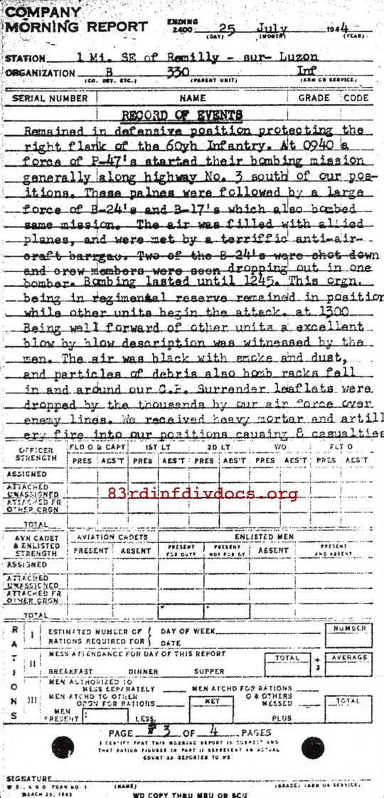 Morning report B Co, 1944-07-25, page 3 Morning report