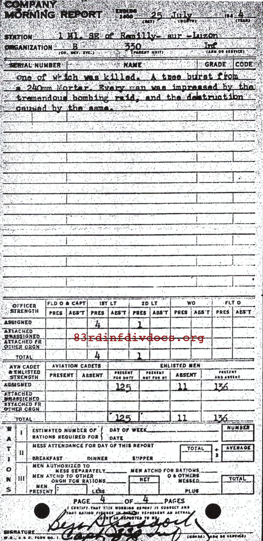 Morning report B Co, 1944-07-25, page 4 Morning report