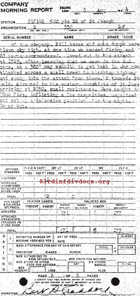 Morning report B Co, 1944-08-08, page 2 Morning report