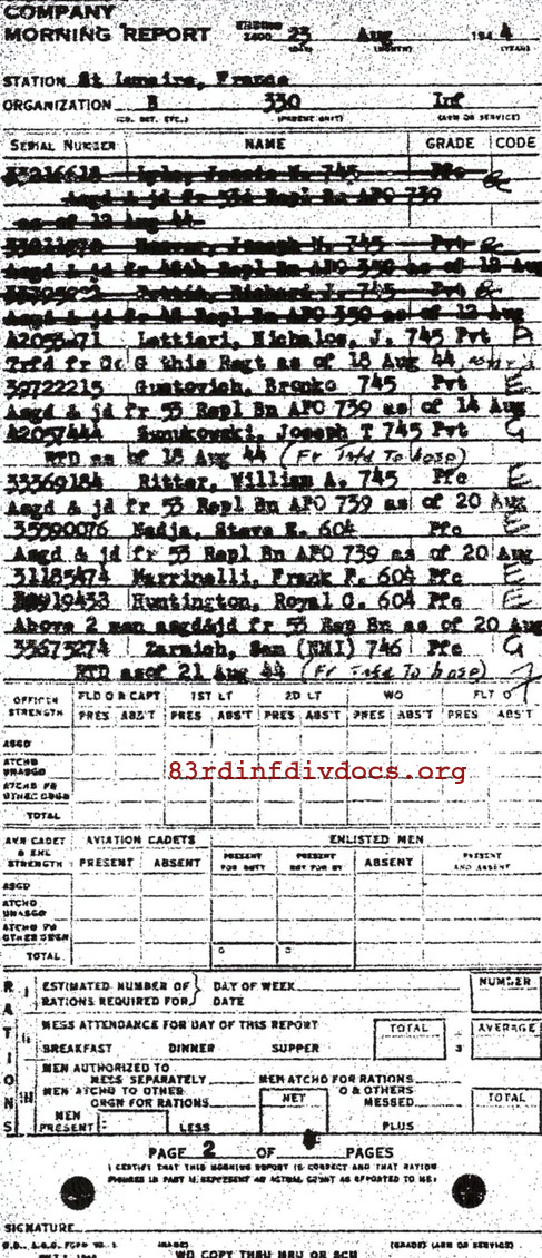 Morning report B Co, 1944-08-23, page 2 Morning report