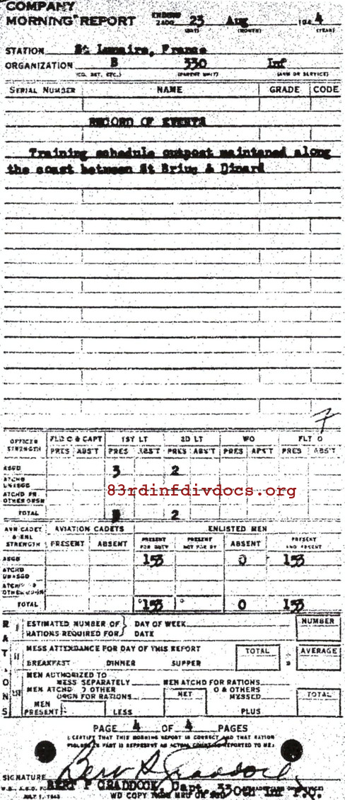 Morning report B Co, 1944-08-23, page 4 Morning report
