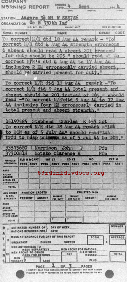 Morning report B Co, 1944-09-04, page 1 Morning report