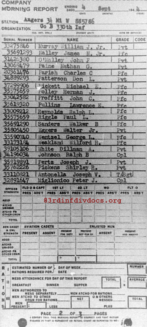 Morning report B Co, 1944-09-04, page 2 Morning report