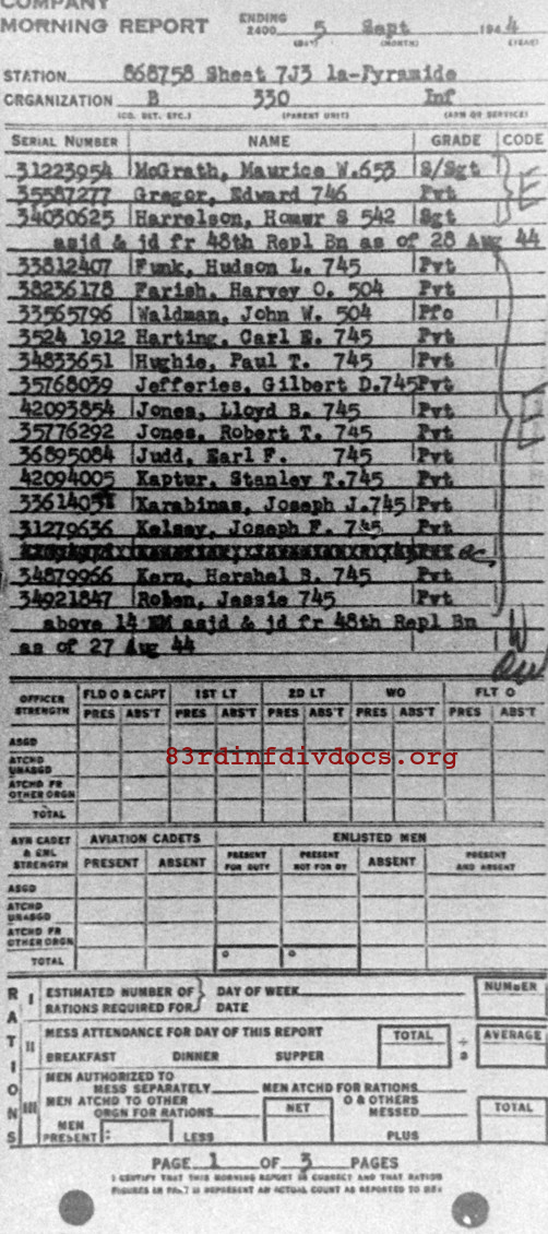 Morning report B Co, 1944-09-05, page 1 Morning report