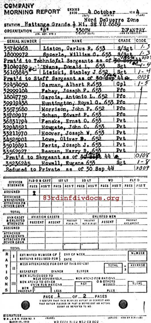 Morning report B Co, 1944-10-04, page 1 Morning report