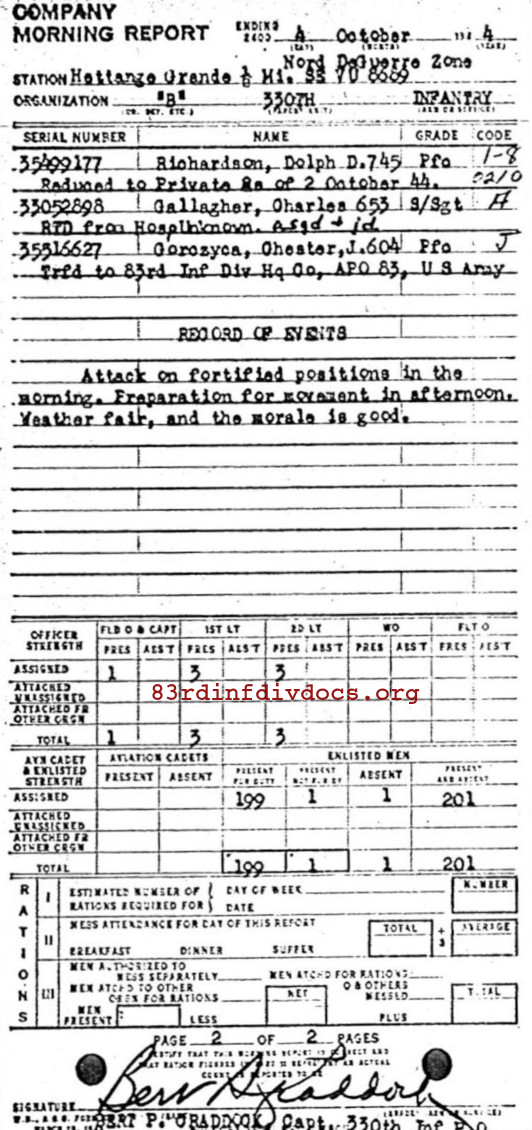 Morning report B Co, 1944-10-04, page 2 Morning report