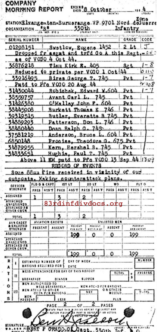 Morning report B Co, 1944-10-08, page 2 Morning report